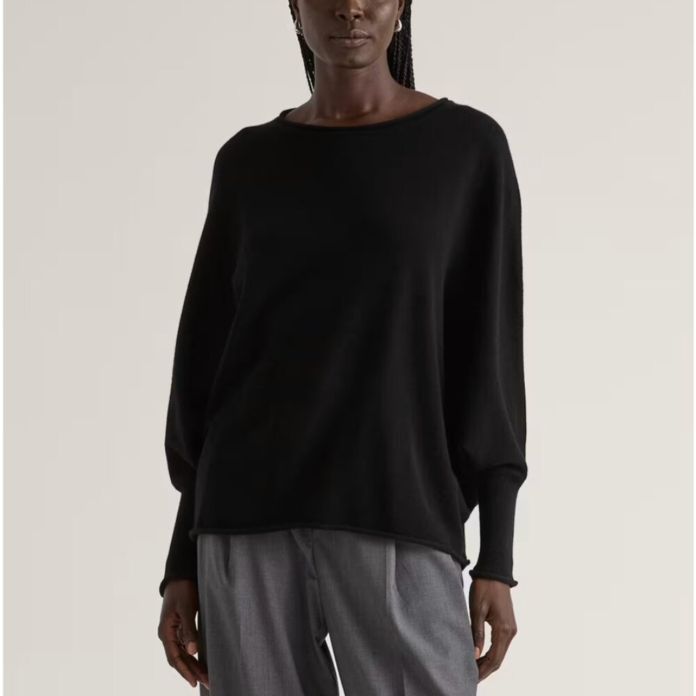Quince Mongolian Cashmere Batwing Sweater S/M Black